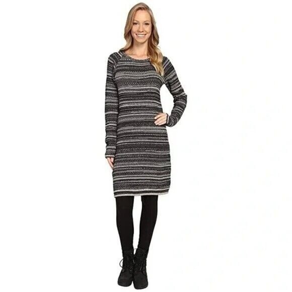 Kuhl Womens Alessandra Sweater Dress Sz Medium Gray Stripe Wool Alpaca Cotton - Picture 3 of 11